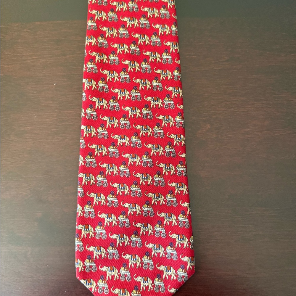 Brooks Basics Pure Silk Elephant Print Necktie Red 100% Silk Men's Tie